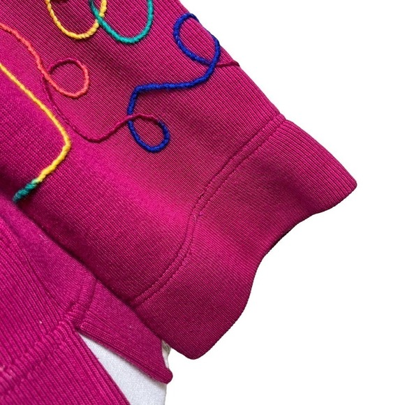 Vintage 80’s Koret Cardigan Fuchsia Rainbow Embroidery Petite Medium - Picture 9 of 12